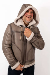 Men's leather coat Victor with hood